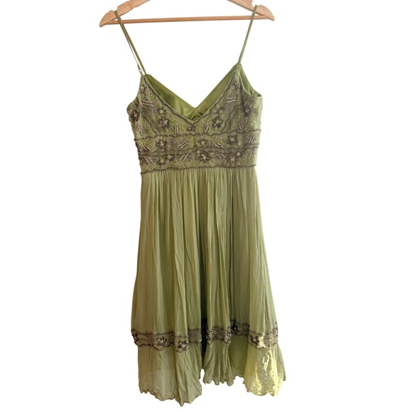 Vintage Sue Wong Nocturne Green Silk Beaded Fairycore Dress Size 6 Y2K - Picture 8 of 11